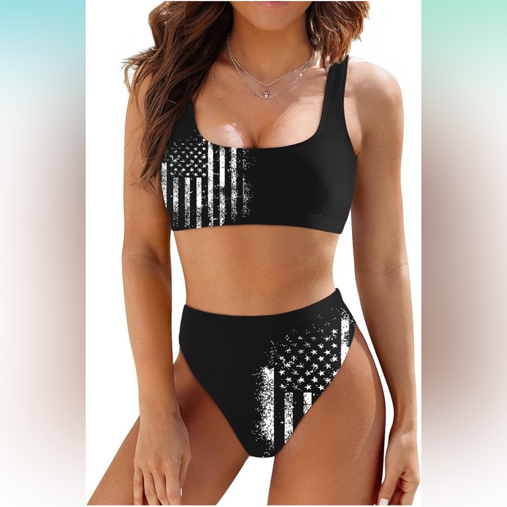High Waisted, American Flag Bikini